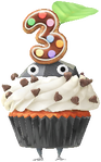 A Rock Special Decor Pikmin with 3rd Anniversary Cupcake decor from Pikmin Bloom.