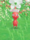 An animation of a Red Pikmin getting a Fortune for the first time from Pikmin Bloom.
