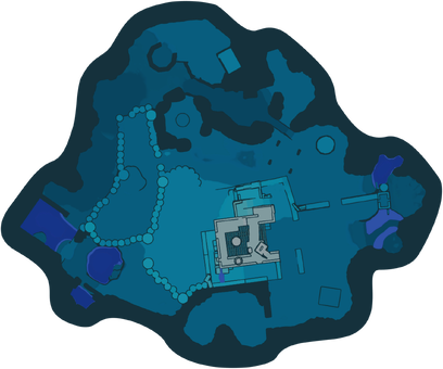 Radar map of the Giant's Hearth, rotated to be north-up and with bodies of water composited in.