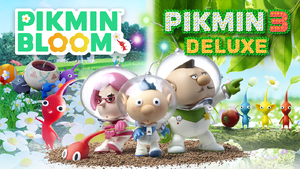 Promotional image for the 1st Anniversary Pikmin 3 Deluxe Event in Pikmin Bloom.