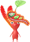A Red Special Decor Pikmin with Rio Carnival decor from Pikmin Bloom.