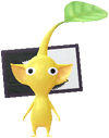 A Yellow Special Decor Pikmin with Hanafuda Card (Volume 1) decor from Pikmin Bloom.