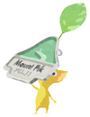 Lifelog artwork of a Yellow Mountain Decor Pikmin with Mountain Pin Badge decor from Pikmin Bloom.