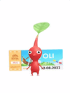 An animation of a Red Pikmin with a Theme Park Ticket from Pikmin Bloom