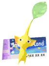 Lifelog artwork of a Yellow Theme Park Decor Pikmin with Theme Park Ticket decor from Pikmin Bloom.