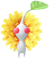 A White Zoo Decor Pikmin with Dandelion decor from Pikmin Bloom.