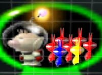 Close-up of the Pikmin icons in the "Leader" box of Pikmin 2&#39;s pause menu.