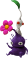 A White Pikmin on top of a Purple Pikmin.