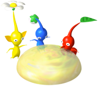 A Red, Blue, and Yellow Pikmin drink nectar.