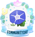 Pikmin Bloom Community Day badge, featuring artwork of a blue morning glory.