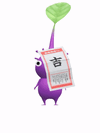 An animation of a Purple Pikmin with a Fortune (Lucky) from Pikmin Bloom.