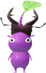 A Purple Forest Decor Pikmin with Stag Beetle decor from Pikmin Bloom.