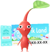 A Red Theme Park Decor Pikmin with Theme Park Ticket decor from Pikmin Bloom.