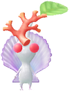 A special White Decor Pikmin with a Coral costume from Pikmin Bloom.