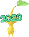 An event Yellow Decor Pikmin wearing glittering 2023 New Year's glasses.