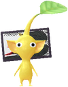A Yellow Special Decor Pikmin with Hanafuda Card (Volume 1) decor from Pikmin Bloom.