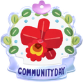 Community day badge, featuring artwork of a red cattleya.
