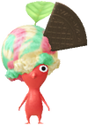 A special Red Decor Pikmin with an Ice Cream costume from Pikmin Bloom.