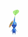 An animation of a Blue Pikmin with a Winter Sticker from Pikmin Bloom.
