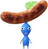 A Blue Special Decor Pikmin with Wurst decor from Pikmin Bloom.