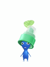 An animation of a Blue Pikmin with a Laundry Item from Pikmin Bloom.