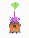 An animation of a Purple Pikmin with a Paper Train from Pikmin Bloom.