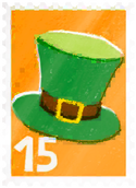 An event postcard stamp in Pikmin Bloom, for St. Patrick's Day 2023.