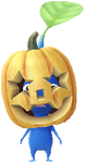 A Blue Special Decor Pikmin with Jack-o'-lantern decor from Pikmin Bloom.