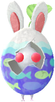 An event White Decor Pikmin wearing a colorful Bunny Egg.