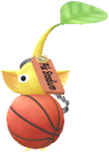 A Yellow Stadium Decor Pikmin with Ball Keychain decor from Pikmin Bloom.