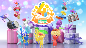 Promotional image for the 4th Anniversary Event in Pikmin Bloom.