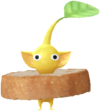 A yellow Decor Pikmin with the Bakery costume.