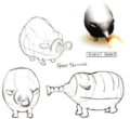 Drawings of the Firey Blowhog from the Pikmin Official Player's Guide.