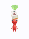 An animation of a red Pikmin with a mahjong tile from Pikmin Bloom.