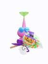 An animation of a winged Pikmin with a halloween treat from Pikmin Bloom.