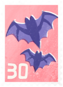 An event postcard stamp in Pikmin Bloom, for Halloween 2022.