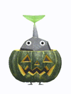 An animation of a rock Pikmin with a jack-o-lantern from Pikmin Bloom.