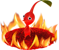 Artwork of a Red Pikmin standing on a sizzling floor.