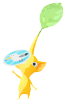 Lifelog artwork of a Yellow Special Decor Pikmin with Summer Sticker decor from Pikmin Bloom.