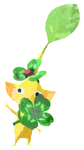 Lifelog artwork of a Yellow Park Decor Pikmin with Four-Leaf Clover decor from Pikmin Bloom.