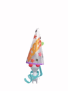 An animation of a White Pikmin with a Party Popper from Pikmin Bloom.