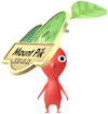 A Red Mountain Decor Pikmin with Mountain Pin Badge decor from Pikmin Bloom.