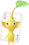 A special Yellow Decor Pikmin with a Playing Card costume from Pikmin Bloom.