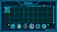 The initial status of the Piklopedia in Pikmin 3 Deluxe when it is first unlocked at the start of day 2. Since defeating and carrying at least 3 Female Sheargrubs during day 1 is necessary to be able to push the cardboard box, there is no way to see the Piklopedia with no entries.