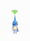 An animation of a Blue Pikmin with a Stamp from Pikmin Bloom.