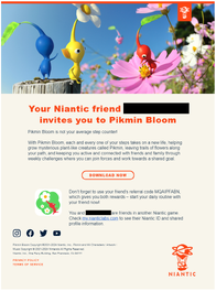 The email that is sent when inviting friends from other Niantic games.