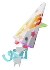 Lifelog artwork of a White Special Decor Pikmin with Party Popper 2025 decor from Pikmin Bloom.