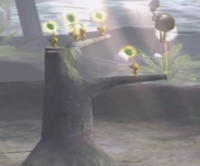 A screenshot from the cutscene introducing Yellow Pikmin.
