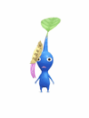 An animation of a Blue Pikmin with a Present Sticker (Gold) from Pikmin Bloom.