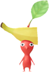 A red Decor Pikmin with the second Supermarket costume.